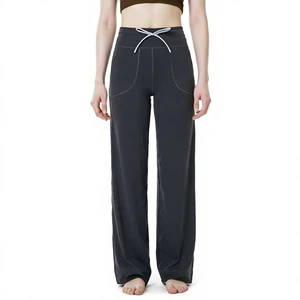 Large-pocket Yoga Pants Womens Spring Casual Trousers Highly Elastic Slimming Loose-fitting Wide-leg Mid-waist Workout Wear