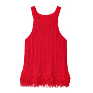 Red Color Crew Neck Bottom with Tassels Knitted Casual Fashion tank Tops for Women