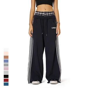 Custom High Quality Solid High Street Anti-Wrinkle Autumn Straight Loose Long Sweatpants With Pockets For Women