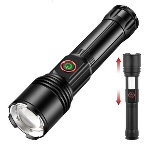 Bright LED COB Zoom Torch Light Linterna USB-C Long Range Tactical Powerful XHP50 LED Flashlight Rechargeable With Power Bank