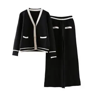 Women's Leisure Two-Piece Suit Wide Leg Pants with Temperament Knitted Sweater Plus Size Spring Collection Factory Wholesale
