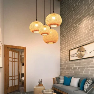 Wholesale Art Handmade Hanging Pendant Light Chandeliers Island Beach Bamboo Weave Lamp