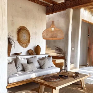 Bohemian Style Bamboo Hanging Lamp Handmade Bamboo Pendant Lights E27 9W Warm Lights Indoor Dining Room Restaurant Chandelier