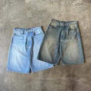 Custom Y2K Short Pants Oversized Double Knee Vintage Distressed Faded Acid Wash Baggy Man Jeans Jorts Men Denim Shorts