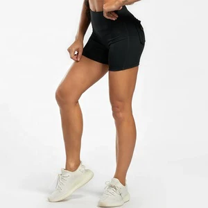 Running Shorts for Women Summer Mid Waist Black Sports Shorts with Phone Pocket Workout Gym Yoga Quick Dry Spandex/Polyester