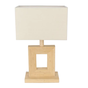 Solid Bamboo Table Lamp Base Stylish with Linen Shade Modern for Living Room Bedroom Bedside Lamp Wood Look Desk Light