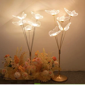 New Style 5 Head Acrylic Butterflies Floor Luminous Led Walkway Lights Road Lead Stage Light for Wedding Centerpiece Event Decor