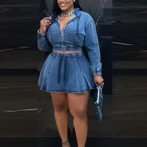 Summer Women's Denim Jackets Suits Two Pieces Skirts Sets