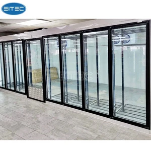 Supermarket Cold Room Display Walk In Cooler With Heater Glass Door