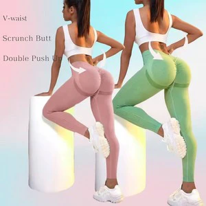 P550 Custom Logo V-Waist Scrunch Booty Gym Fitness Leggings for Women Seamless Double Push-up Yoga Pants Solid Mid Waist
