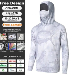 Custom Fishing Hoodie with Mask Men Long Sleeve Uv protection Outdoor Hooded Shirt for Hiking Cycling Mosquito Repellent Shirts
