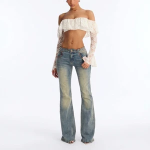 OEM/ODM Low Rise Flare Jeans Women Vintage Dirty Wash Stretch Denim Pants Slim Fit Bootcut Trousers Factory Direct Wholesale