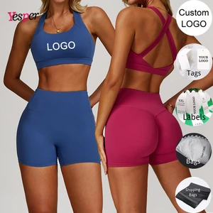 Nude Quick Dry Yoga Sets for Women Professional Gym Training Active Wear Suit Sports Fitness Bra and Shorts