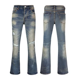 Dark Blue Wash Medium Waist Flare Jeans Plus Size Mens Flared Jeans Embroidered Denim Pants for Men Jeans Larghi Da Uomo