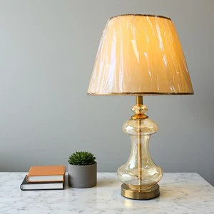Modern Clear Glass Table Lamp with Simple Shade LED Warm White Light Champagne Golden Brown Fitting Electric Indoor Decor