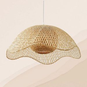 Handmade Modern Floating Lamp with Natural Bamboo Frame Hanging Ceiling Decorative for Living Room