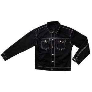 DENIMGUYS Men's Varsity Denim Jacket Back Embroidery Logo Men Casual Outwear Fall Denim Button up Coat Y2k Jean Jacket Men