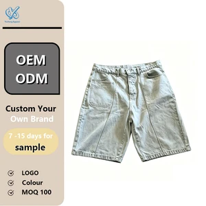 Custom OEM Jeans High Quality Streetwear Summer Cotton Breathable Button Fly Acid Washed Embroider Men's Denim Shorts