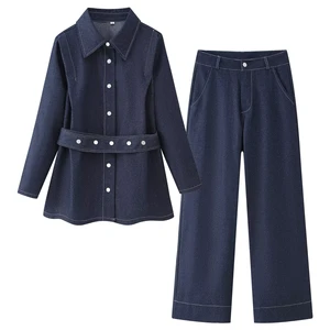 Export Quality Women Denim Suits Sets Solid Canvas 2 Piece Long Set Summer Casual 100% Cotton Quick Dry Breathable High Quality