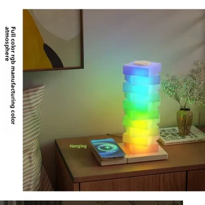 Portable Camping Lamp 15W Fast Wireless Charging RGB LED DIY Modular Brick Lamp Outdoor Patio