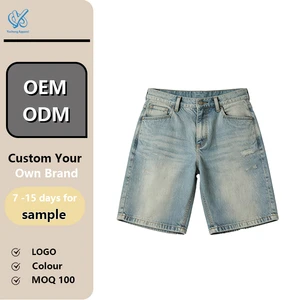 Custom Design Plus Size OEM Vintage Baggy Cotton Jeans Summer Button Fly Acid Washed Embroidered Men's Denim Shorts