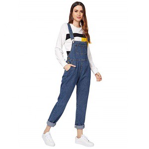 Womens Casual Bib Straight Leg Denim Jean Overall Jumpsuit with Pocket