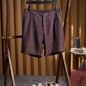 Men's Breathable Summer Linen Shorts Mid Waist Solid Pattern Hot Shorts Casual Light Short Suit Pants