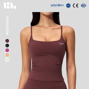 Brushed Yoga Fitness Tank Top for Women Padded Cups Thin Straps Breathable Four-Way Stretch Lightweight Quick-Drying Plus Size