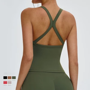 U-Neck Breathable Lightweight Women's Yoga Workout Tank Top with Front Logo for Gym Running Fitness