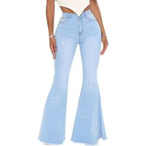 Women's High Waisted Flare Jeans Bell Bottom Denim Pants Y2K Streetwear Vintage Washed Slim Fit Stretch Trousers Multi Color