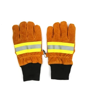 Fire Fighting Gloves Cow Split Leather Safety Gloves Heavy Duty Heat Resistant Reflective Industrial Protection Rescue Gloves