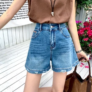 Plus Size Women's High Waisted Denim Shorts Stretch Fabric Fade Resistant Casual Straight Fit Wide Leg Breathable Summer