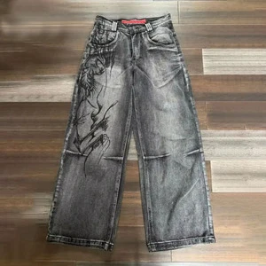 Customized New Loose-fit Jeans New Subculture Hip-hop Retro Dragon Pattern Embroidered Oversized Jeans Denim Pants for Men.