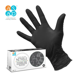ASAP Disposable Thick Black Nitrile Powder Free Examination Gloves Safety Hand Protection
