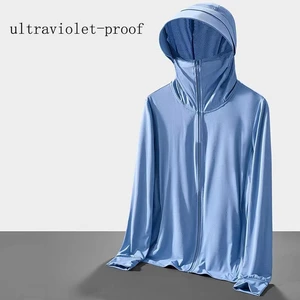Unisex Sun Protection Ice-silk Breathable Lightweight Elastic-extending UV-Protective Hooded Quick-Dry Full-Sleeve Coat-Top