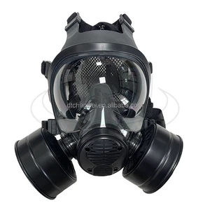 New Arrival Black Reusable Silicone Personal Tactical Protective Full Face Gas Mask With Double Filter Canister Breathing Valve
