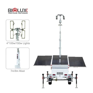 Biglux 9M Mobile Solar LED Lighting Tower with Emergency Lighting IP65 DC/AC Power Electric/Manual Mast
