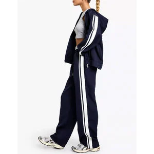 Women's Wide Leg Joggers Casual Flare Sweatpants with Side Stripes Baggy Knit Track Pants Streetwear Lounge Bottoms