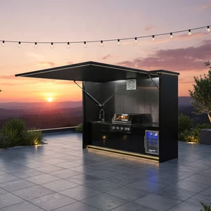 3 Days Fast Delivery Weatherproof Black BBQ Grill Shed Outdoor Kitchen Cabinets Set 304 Stainless Steel For Garden