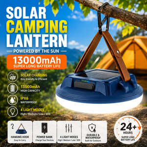 Portable Solar Camping Light 13000mAh Rechargeable LED Lantern IP66 Waterproof Dimmable 1-Year Warranty for Outdoor Emergency