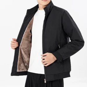 Men's Premium Denim Cargo Jacket Stand Collar Zipper Closure Winter Formal with Multi-Pockets Front Logo Loose Fit OEM Service
