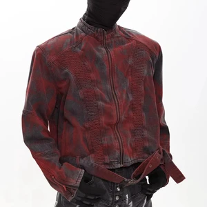 Customizable Men's Slim Fit Cropped Moto Style Jacket Fast Shipping Features Denim Embossed Wash Water