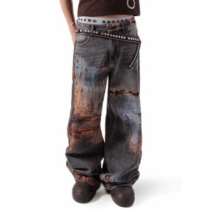 Men'S Designer Heated Heavy Vintage Retro Style Baggy Wide Leg Plus Size Full Printed Denim Jeans Selvedge Denim Pants For Men