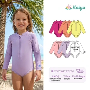 Custom Clothing Manufacturers Summer Kids Swim Suit Front Zipper Child One Piece Swimsuit Sun Protective Girls Swimwear