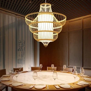 HITECDAD Natural Handmade Rattan Bamboo Lamp for Home Dinging Room Cafe and Restaurant Pendant Light