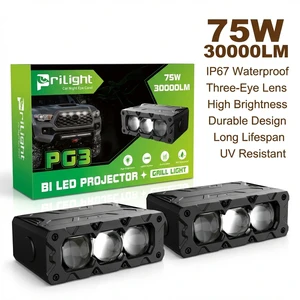 Prilight Laser Car Grille Lights 3 Lens 75W 30000LM Super Bright LED Grille Light Bi Led Projector Lens Car Grill Lights