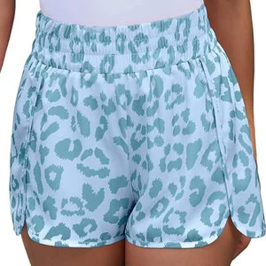 Women's Plus Size Summer Leopard Print High-Waist Casual Shorts Wide-Leg Contrast Trim Tie-Waist Lounge Elastic Waistband