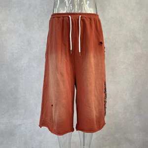 Custom 100% Cotton Heavyweight DTG Print Sweats Gemstone Sun Faded Acid Wash Distressed Baggy Capris Men's Shorts