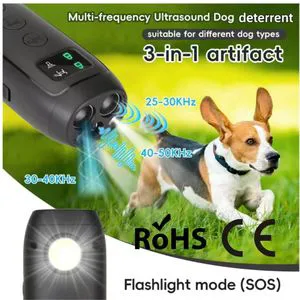 3 In 1 Handheld Humane Dog Training Mode Outdoor Dog Bark Deterrent LED 3X Ultrasonic Dog Repeller With Flashlight(SOS)