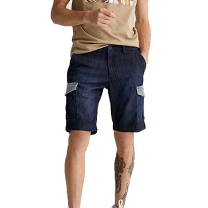Men's Dark Wash Denim Cargo Shorts Mid Waist Cotton Casual Summer Style With Pockets Breathable Woven Fabric